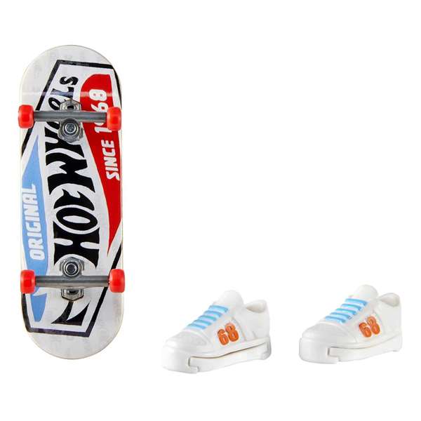 Mattel Mini Skateboard Hot Wheels avec Chaussures - 10 cm - Modèles Variés - Langue: Espagnol, Portugais