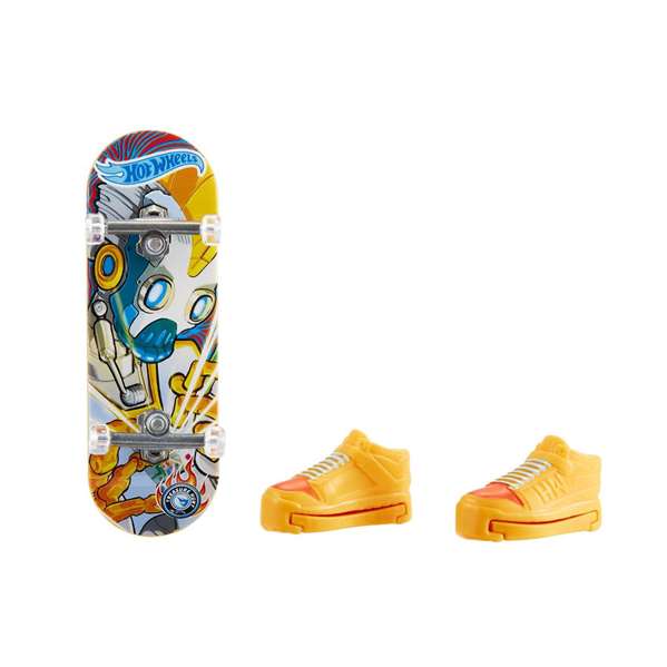 Mattel Mini Skateboard Hot Wheels avec Chaussures - 10 cm - Modèles Variés - Langue: Espagnol, Portugais