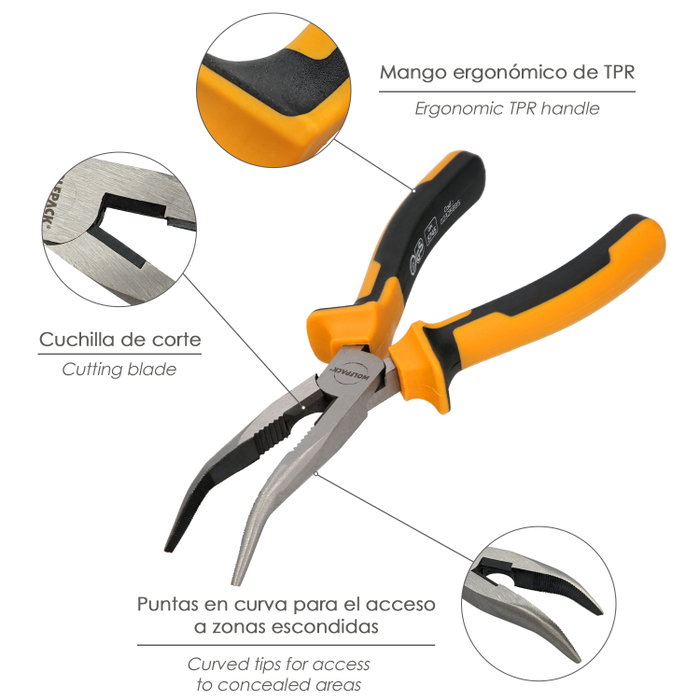 WOLFPACK LINEA PROFESIONAL Pince à bec courbé 200 mm WOLFPACK LINEA PROFESIONAL Pince à bec courbé 200 mm