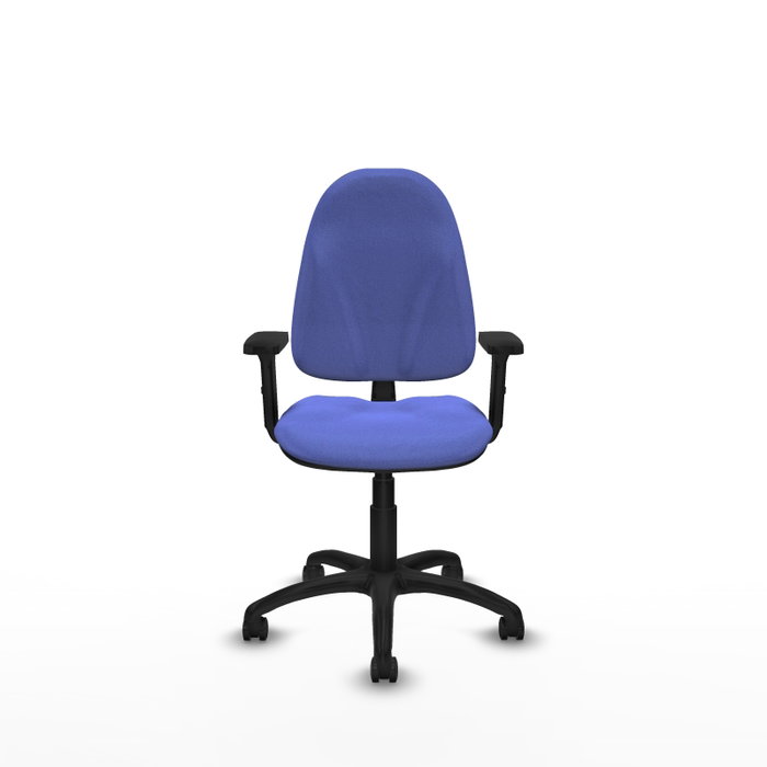 Chaise de bureau Algarra avec mécanisme Contact permanent de base, rembourrée de tissu bleu clair. Équipée d'une base en polyamide noir, d'accoudoirs 2D et de roulettes pour parquet Chaise de bureau Algarra avec mécanisme Contact permanent de base, rembourrée de tissu bleu clair. Équipée d'une base en polyamide noir, d'accoudoirs 2D et de roulettes pour parquet