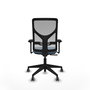 Chaise Motilla Synchro 3 positions tissu Bleu ciel Maille Gris Base pyramidale noire Accoudoir 3D Sans appui-tête Roulettes 65mm pour moquette