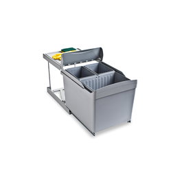 Emuca Poubelle de recyclage pour fixation inférieure, extraction automatique, 1x16L + 2x7,5L, Gris