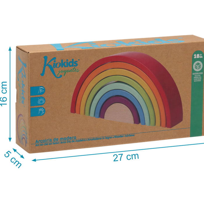 Grand Arcoíris Waldorf en Bois - Jouet éducatif Montessori, 8 Pièces Multicolores, Développe Imagination et Motricité Fine - A Partir de 18 Mois
