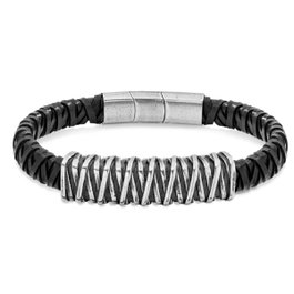 Police Bracelet Barbedwire en cuir noir 19cm