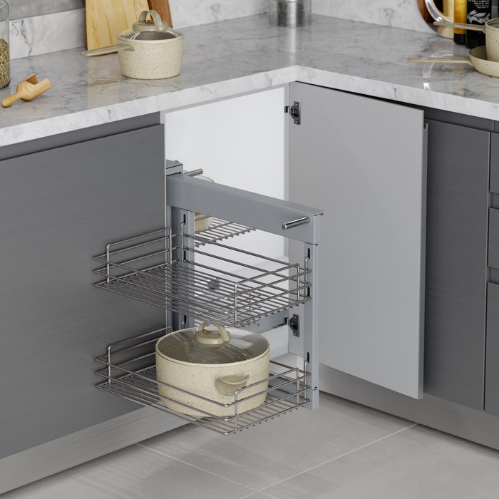 Emuca Système d'angle extractible pour meuble de cuisine Suprastar, acier, chrome