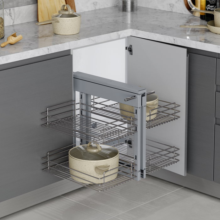 Emuca Système d'angle extractible pour meuble de cuisine Suprastar, acier, chrome