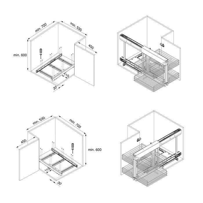 Emuca Système d'angle extractible pour meuble de cuisine Suprastar, acier, chrome