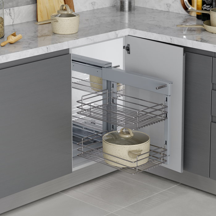 Emuca Système d'angle extractible pour meuble de cuisine Suprastar, acier, chrome