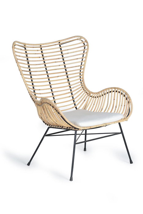 GINER Y COLOMER Lot de 2 chaises en rotin et métal avec coussins - Assise 50x50 cm, dossier 56 cm - Couleur Naturelle