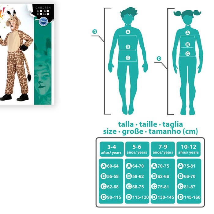 Déguisement Girafe Enfant Unisexe Marron 10-12 Ans, Costume 2 Pièces (Mono et Cagoule)