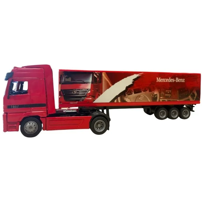Newray Camion miniature de collection Mercedes Benz avec remorque container - Rouge - 1/43
