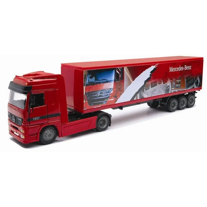 Newray Camion miniature de collection Mercedes Benz avec remorque container - Rouge - 1/43