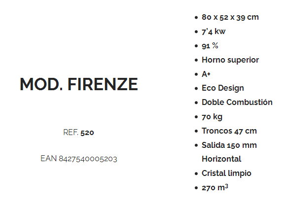 FIRENZE 520 Poêle à bois ECODESIGN avec four sans panneau postérieur