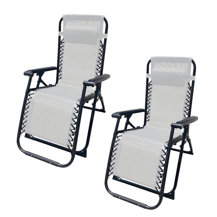 Marbueno SUMMER 10009X2 Pack de 2 Tumbona Plegable Gravedad Cero Acier Textilène Gris Jardin et Piscine 90x66x108 cm Coffre Blanc