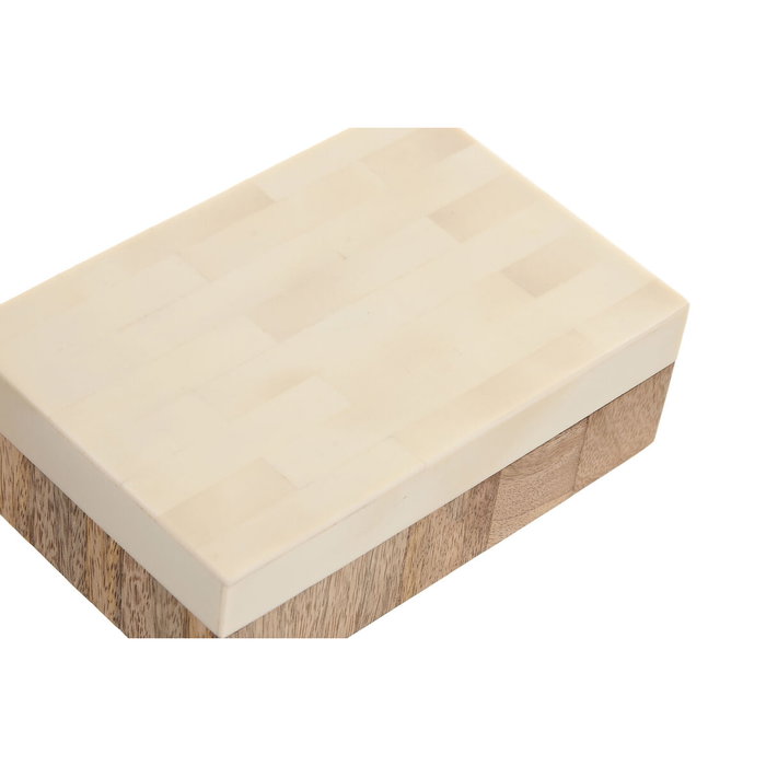 Boîte à bijoux Home ESPRIT Blanc Naturel Résine Bois de manguier 18 x 13 x 7,5 cm (2 Pièces)