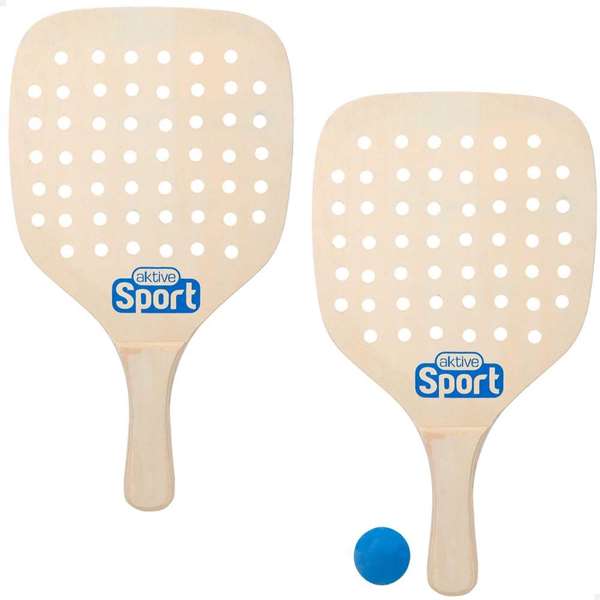 Color Baby Raquettes de plage en bois 22x1x39 cm avec filet et housse Aktive Sport - Modèles assortis (Azul, Naranja) - À partir de 36 mois