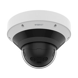 Hanwha - Caméra dôme extérieure panoramique antivandalisme 8MP AI IR P série, 4 capteurs x 2MP, objectif fixe 2.8mm, PoE+, IP66 IK10
