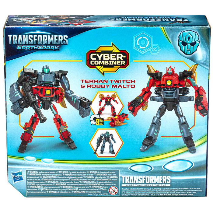Hasbro Transformers EarthSpark Cyber-Combiner - Figurine Robot Dron Terran Twitch Transformable et Figurine Robby Malto avec Cyber-Suit - Combinaison Double Mode - +3 Ans