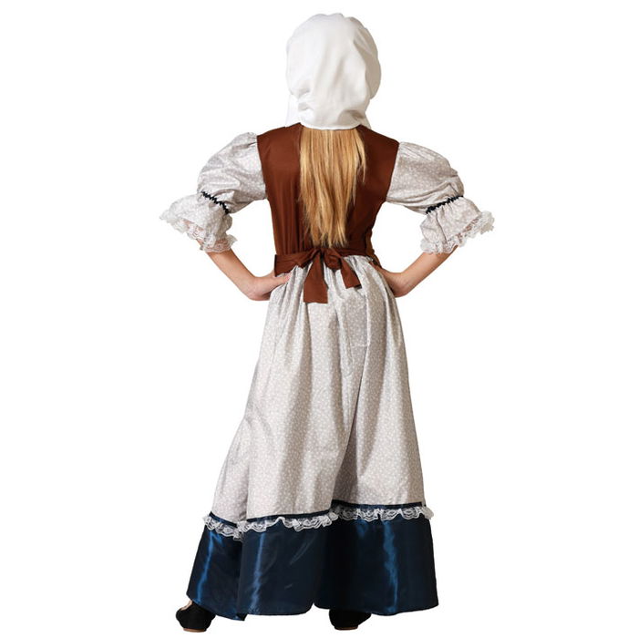Déguisement de servante médiévale robe longue avec tablier fille enfant 7-9 ans - Blanc en polyester