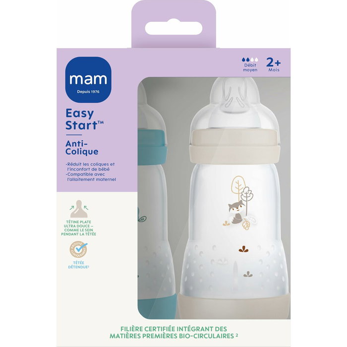 MAM Lot de 2 Biberons Easy Start Anti-Colique 260 ml - Océan + Sable