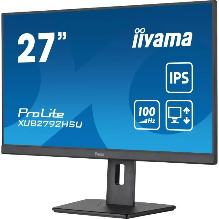 Iiyama XUB2792HSU-B6 - Écran PC Gaming 27" FHD (1920x1080) IPS 100Hz 0.4ms, Réglable, HDMI/DisplayPort, USB Hub, Haut-parleurs
