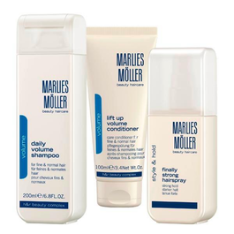 Marlies Moller Coffret Cadeau Noël Soins Cheveux: Shampooing Daily Volume 200 ml + Après-shampoing Lift-Up 100 ml + Laque Finally Strong 125 ml