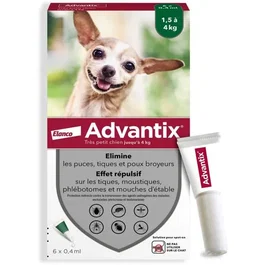 Advantix Solution Antiparasitaire Très Petite Race 1,5 à 4kg, 6 pipettes