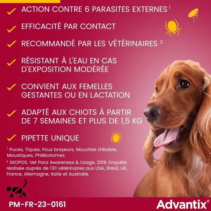 Advantix Solution Antiparasitaire pour Chien Très Petite Race 1.5 à 4 kg - Protection Large Spectre contre Tiques, Puces et Moustiques - 6 Pipettes