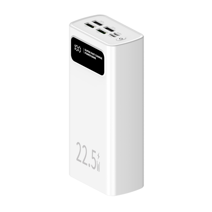 Leotec Powerbank 30000mAh 22,5W PD QC 3.0 Blanc avec 5 Ports USB et Ecran LCD Leotec Powerbank 30000mAh 22,5W PD QC 3.0 Blanc avec 5 Ports USB et Ecran LCD