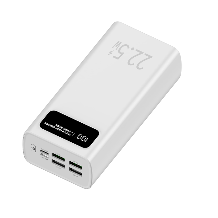 Leotec Powerbank 30000mAh 22,5W PD QC 3.0 Blanc avec 5 Ports USB et Ecran LCD Leotec Powerbank 30000mAh 22,5W PD QC 3.0 Blanc avec 5 Ports USB et Ecran LCD