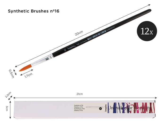 Innspiro Boîte de 12 pinceaux synthétiques ronds n°16