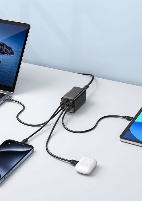 eSTUFF Chargeur GaN 65W PD Compact - 4 Ports (2 USB-C + 2 USB-A) - PD 3.0/2.0, QC 3.0, PPS, Apple 2.4A