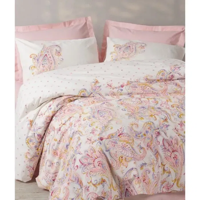 Parure de lit King 1 housse de couette 220 x 240 cm + 2 taies d'oreiller 60 x 60 cm - 100% Coton Renforcé - Rose - Confort et Élégance
