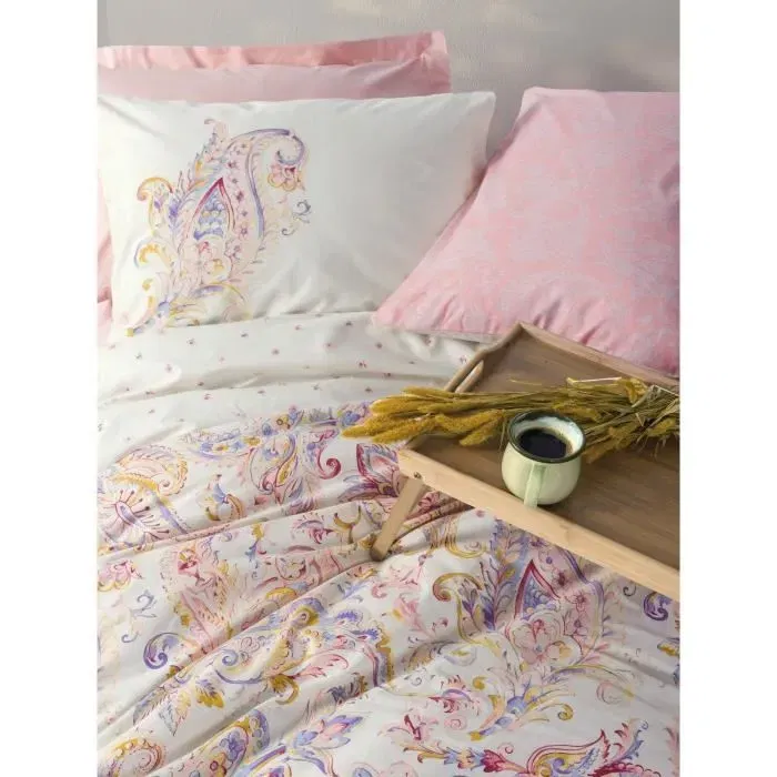 Parure de lit King 1 housse de couette 220 x 240 cm + 2 taies d'oreiller 60 x 60 cm - 100% Coton Renforcé - Rose - Confort et Élégance
