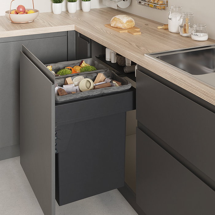 Menage Confort M300 - Poubelle à Roulettes Écologique Extraible avec Amortisseur, Capacité 35L, Couvercle - Module 450 (Pack de 2x35L)