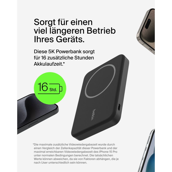 Belkin Batterie externe 5 000 mAh MagSafe 15 W Noir