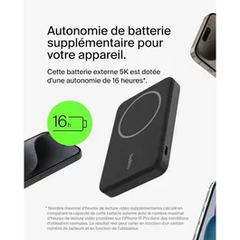 Belkin Batterie Externe 5K 15W MagSafe 5000 mAh Noir pour iPhone - Recharge Rapide et Magnétique
