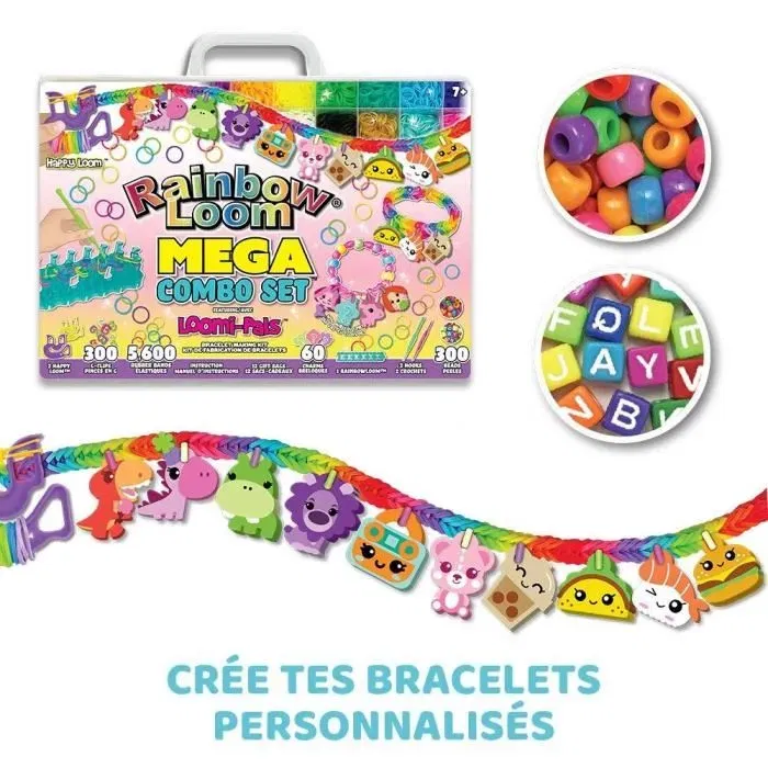 Bandai Rainbow Loom - Kit de Fabrication de Bracelets avec Métier à Tisser, 5600 Élastiques, Charms et Perles Multicolores