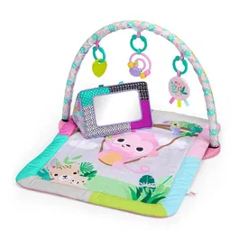 Bright Starts Treetop Bloom Tapis d'éveil pliable bébé rose jungle, arche de jeux avec 5 jouets, miroir, cartes, boulier et anneau de dentition, pour nouveau-né et plus