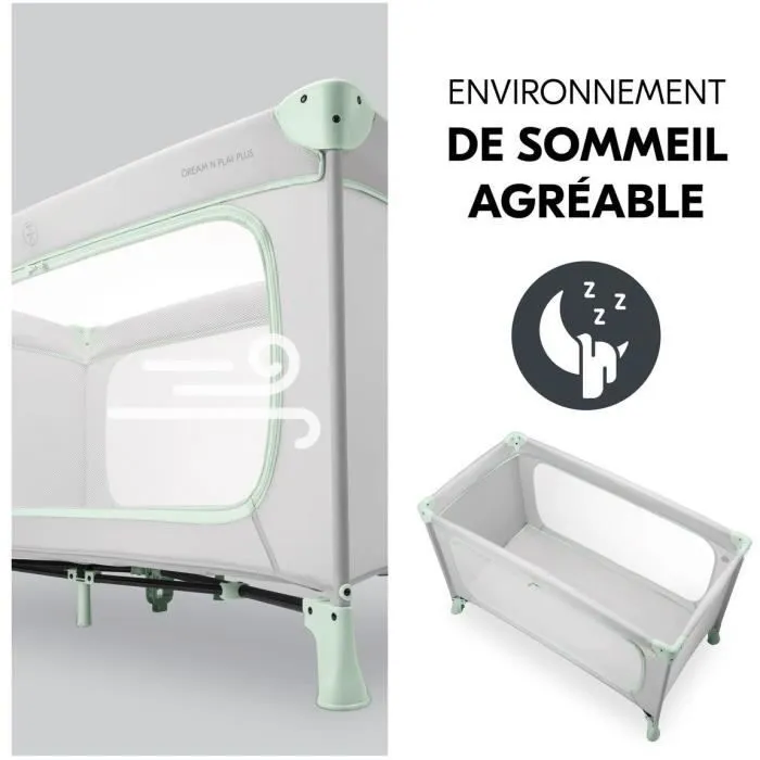 Hauck Dream N Play Plus - Lit parapluie de voyage pliable 60 x 120 cm, pour naissance à 15 kg, avec ouverture latérale et sac, Dusty Mint