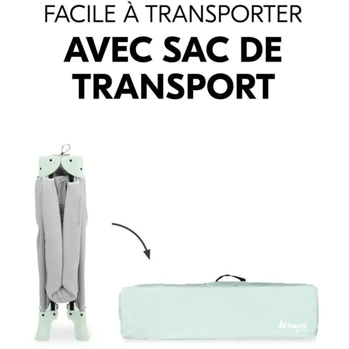 Hauck Dream N Play Plus - Lit parapluie de voyage pliable 60 x 120 cm, pour naissance à 15 kg, avec ouverture latérale et sac, Dusty Mint