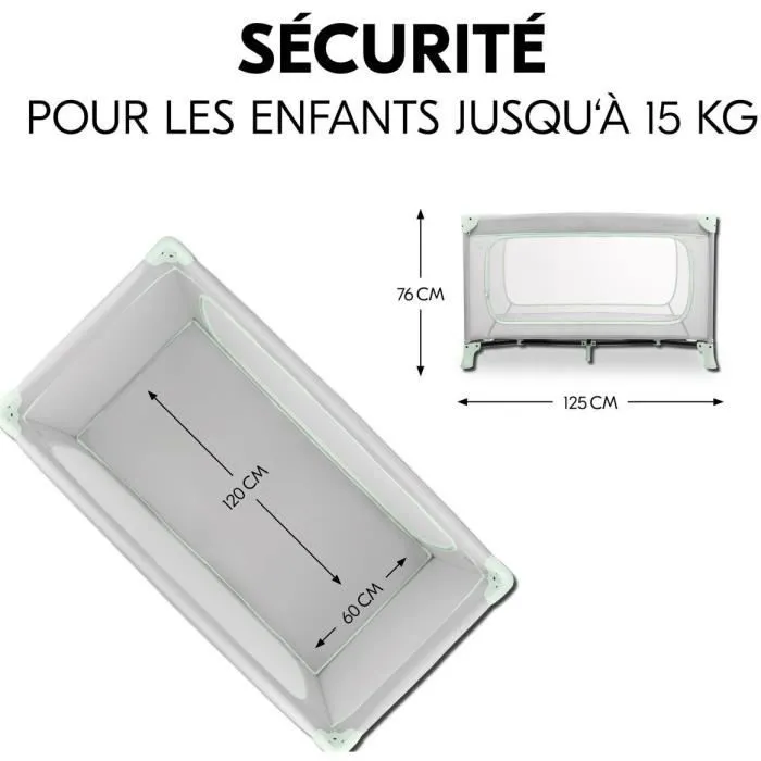 Hauck Dream N Play Plus - Lit parapluie de voyage pliable 60 x 120 cm, pour naissance à 15 kg, avec ouverture latérale et sac, Dusty Mint