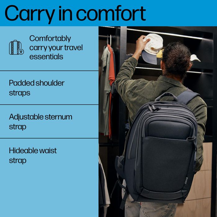 HP Sac à dos pour ordinateur portable Travel Plus, 30L-35L, 17 pouces, organisation multiple, polyester recyclé résistant à l'eau