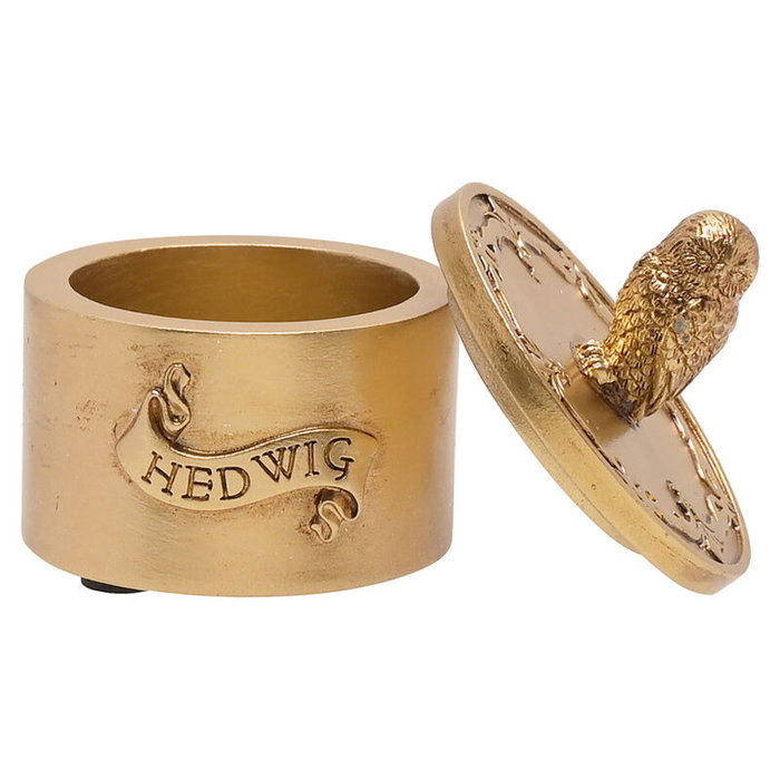 WIDDOP & CO - Boîte décorative Hedwig en résine dorée, coffret à bijoux Harry Potter - Motif en 3D avec nom en relief