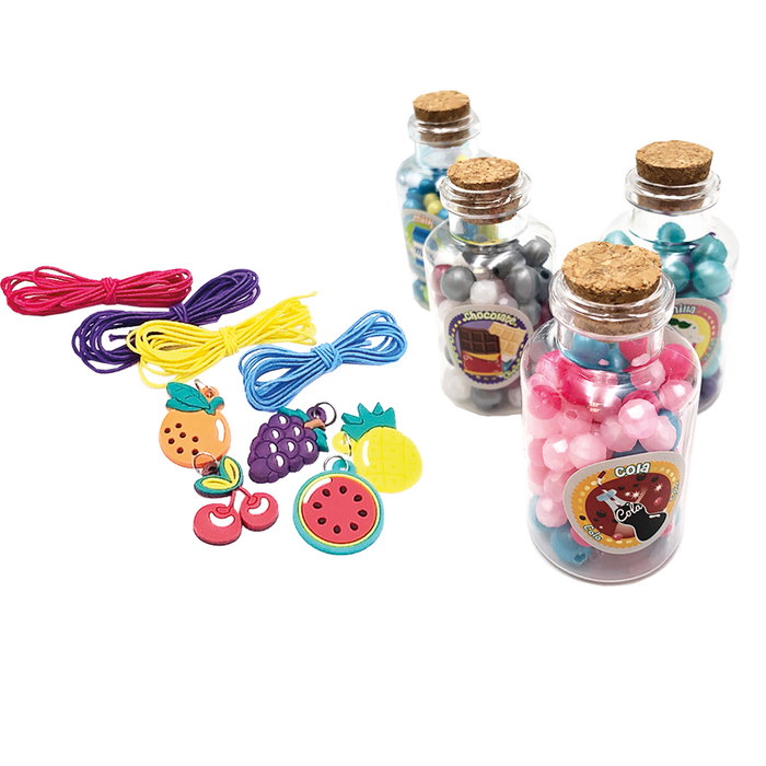 Tachan - Set 2 en 1 pour créer des bijoux parfumés avec perles, 4 senteurs différentes, récipients et rubans, jeu de création pour enfants dès 5 ans