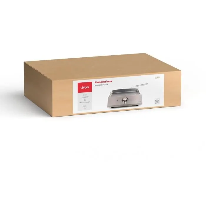 Livoo DOC292 Plancha électrique inox 2800W avec plaque amovible en acier inoxydable, thermostat ajustable jusqu'à 300°C et bac récupérateur de graisse