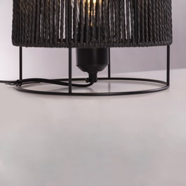 Lampe de Table Bayamo SKD-T1019 en Rotin et Métal Noir, Style Boho-Chic, Ampoule E27 Non Incluse