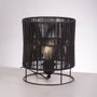 Lampe de Table Bayamo SKD-T1019 en Rotin et Métal Noir, Style Boho-Chic, Ampoule E27 Non Incluse