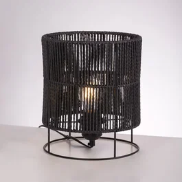SKD-T1019 Lampe de Table Bayamo en Rotin Naturel avec Abat-Jour et Douille E27 - Structure Métal Noir