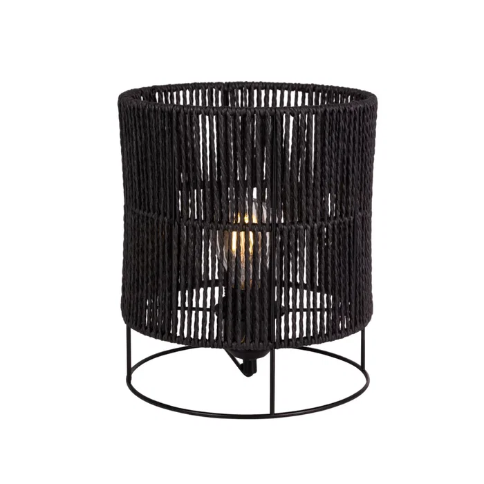 SKD-T1019 Lampe de Table Bayamo en Rotin Naturel avec Abat-Jour et Douille E27 - Structure Métal Noir